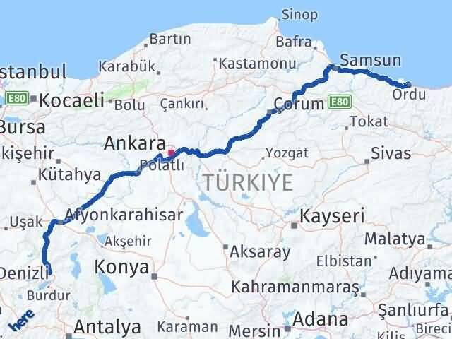 Ordu Keçiborlu Isparta Arası Kaç Km - Yol Haritası