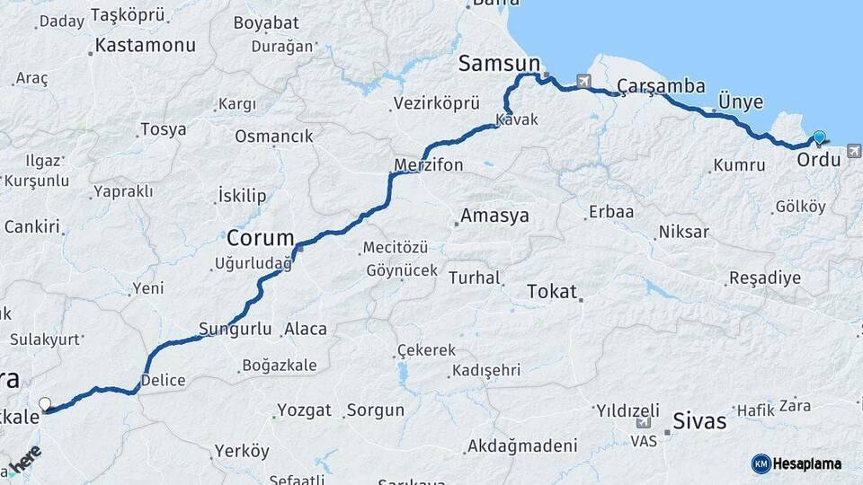 Ordu Kırıkkale Arası Kaç Km - Yol Haritası