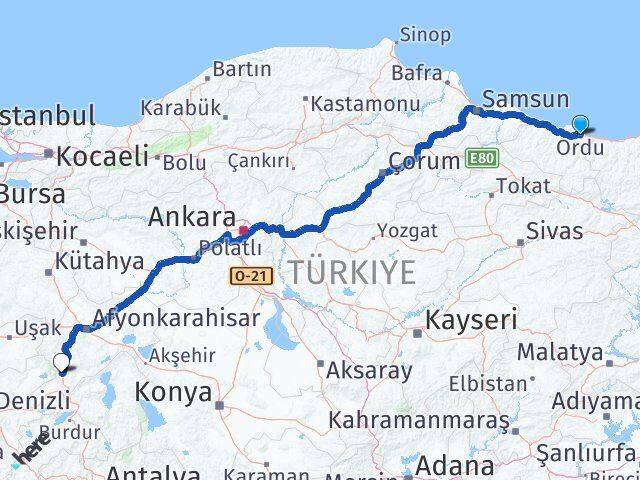 Ordu Kızılören Afyonkarahisar Arası Kaç Km - Yol Haritası