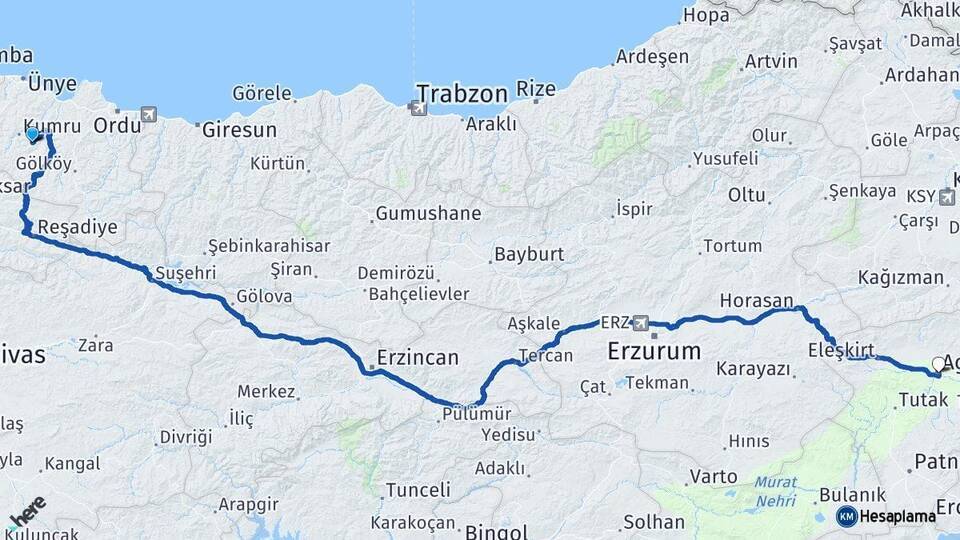 Korgan Ağrı Arası Kaç Km - Yol Tarifi