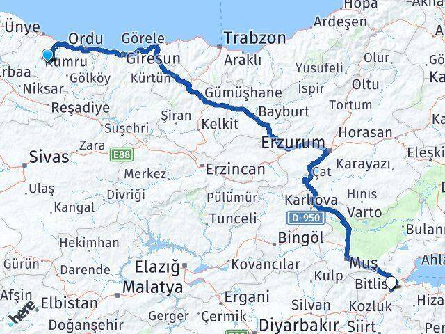 Korgan Bitlis Arası Kaç Km - Yol Tarifi