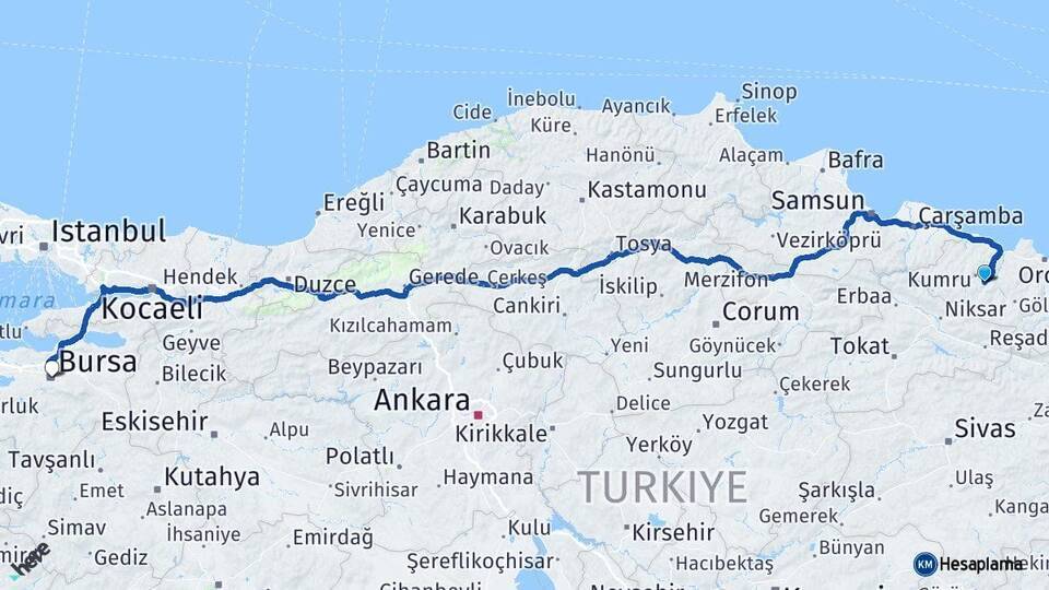 Korgan Bursa Arası Kaç Km - Yol Tarifi