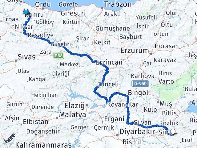 Korgan Siirt Arası Kaç Km - Yol Tarifi