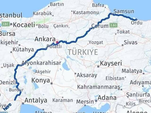 Ordu Korkuteli Antalya Arası Kaç Km - Yol Haritası