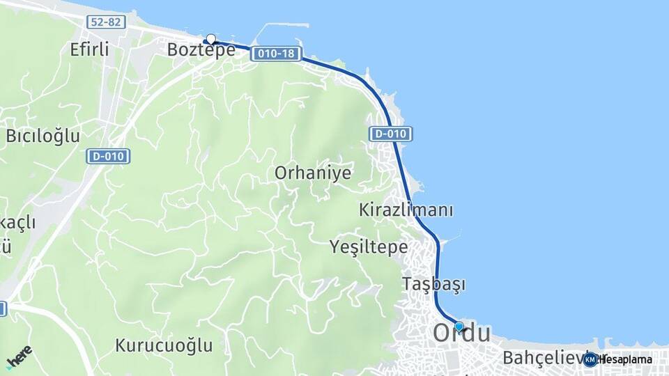 Ordu Kumbaşı Altınordu Arası Kaç Km - Yol Haritası