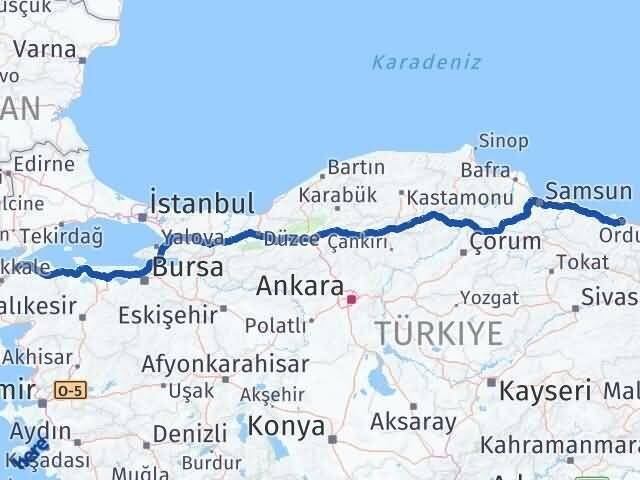 Ordu Lapseki Çanakkale Arası Kaç Km - Yol Haritası