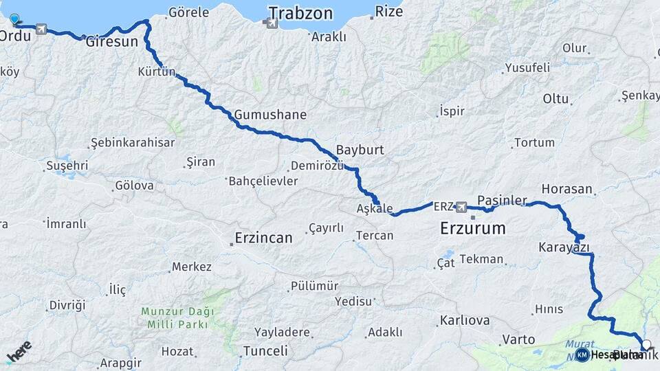 Ordu Malazgirt Muş Arası Kaç Km - Yol Haritası