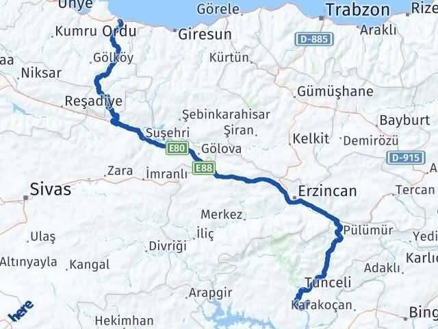 Ordu Mazgirt Tunceli Arası Kaç Km - Yol Haritası
