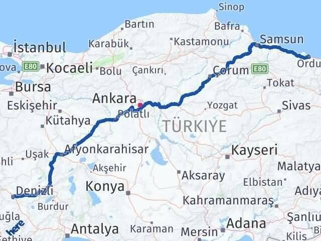 Ordu Merkezefendi Denizli Arası Kaç Km - Yol Haritası