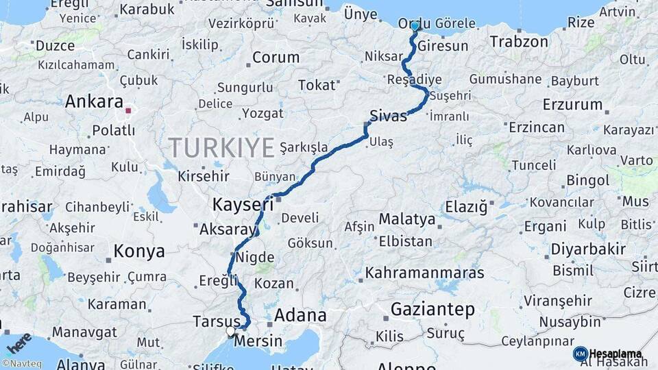 Ordu Mersin Arası Kaç Km - Yol Haritası