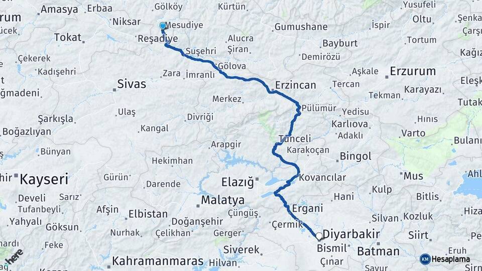 Mesudiye Diyarbakır Arası Kaç Km - Yol Tarifi