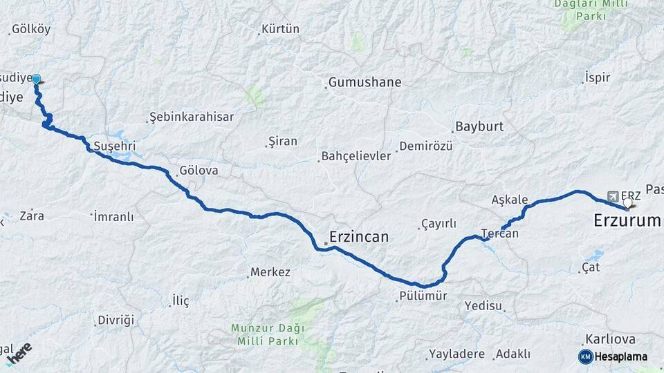 Mesudiye Erzurum Arası Kaç Km - Yol Tarifi