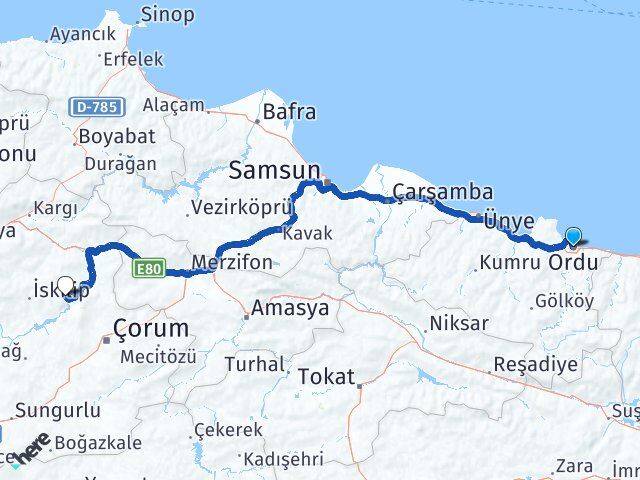 Ordu Oğuzlar Çorum Arası Kaç Km - Yol Haritası