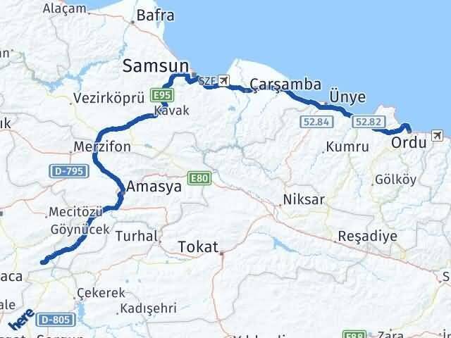 Ordu Ortaköy Çorum Arası Kaç Km - Yol Haritası