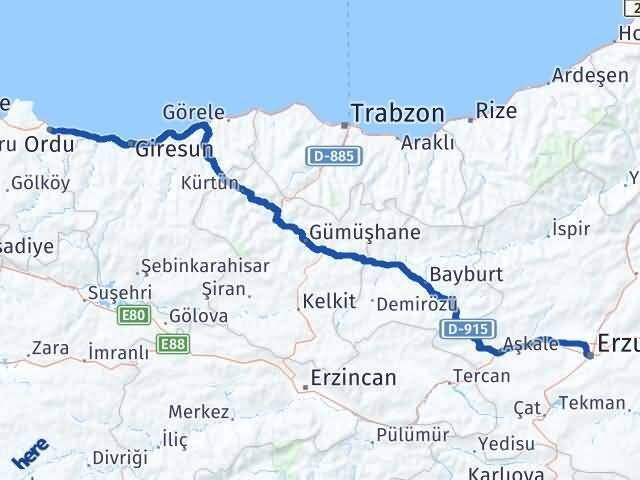 Ordu Palandöken Erzurum Arası Kaç Km - Yol Haritası