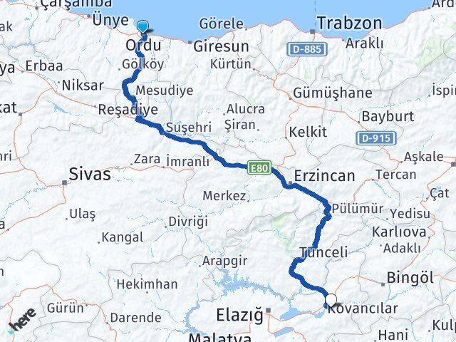 Ordu Palu Elazığ Arası Kaç Km - Yol Haritası
