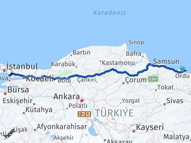 Ordu Pendik İstanbul Arası Kaç Km - Yol Haritası