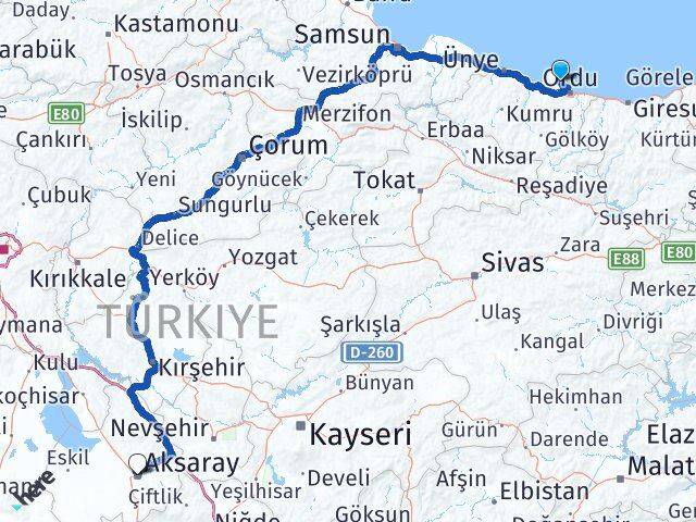 Perşembe Aksaray Arası Kaç Km - Yol Tarifi