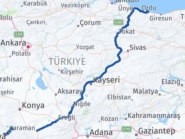 Perşembe Karaman Arası Kaç Km - Yol Tarifi
