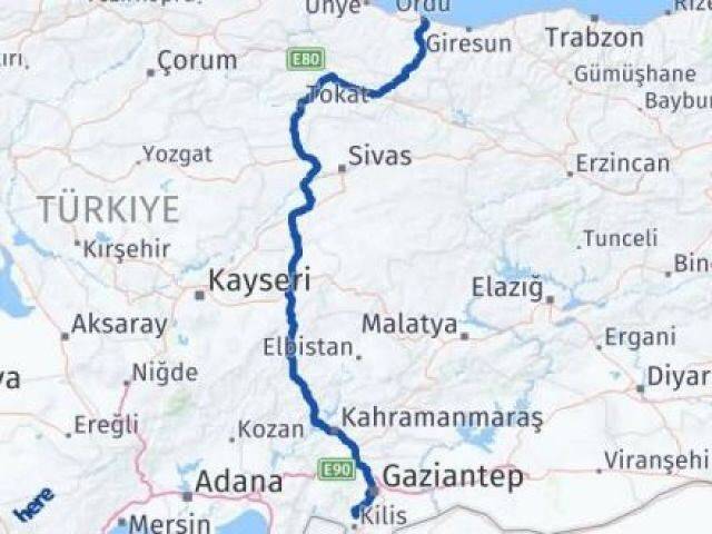 Ordu Polateli Kilis Arası Kaç Km - Yol Haritası