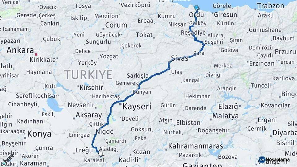 Ordu Pozantı Arası Kaç Km - Yol Tarifi