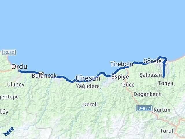 Ordu Şalpazarı Trabzon Arası Kaç Km - Yol Haritası