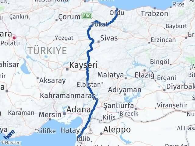 Ordu Samandağ Hatay Arası Kaç Km - Yol Haritası