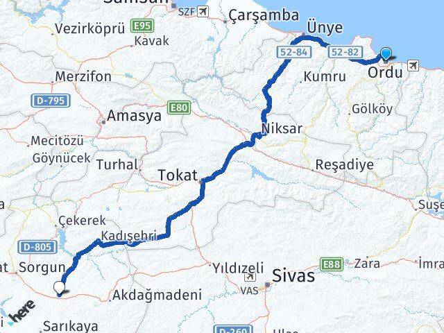Ordu Saraykent Yozgat Arası Kaç Km - Yol Haritası