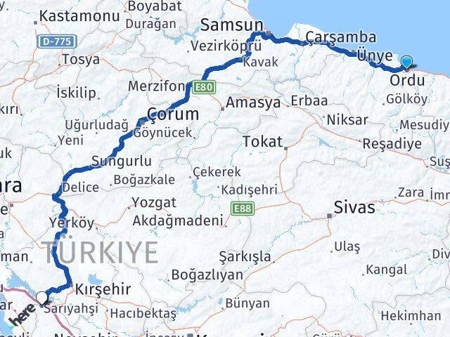 Ordu Sarıyahşi Aksaray Arası Kaç Km - Yol Haritası