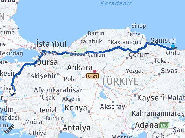 Ordu Saruhanlı Manisa Arası Kaç Km - Yol Haritası