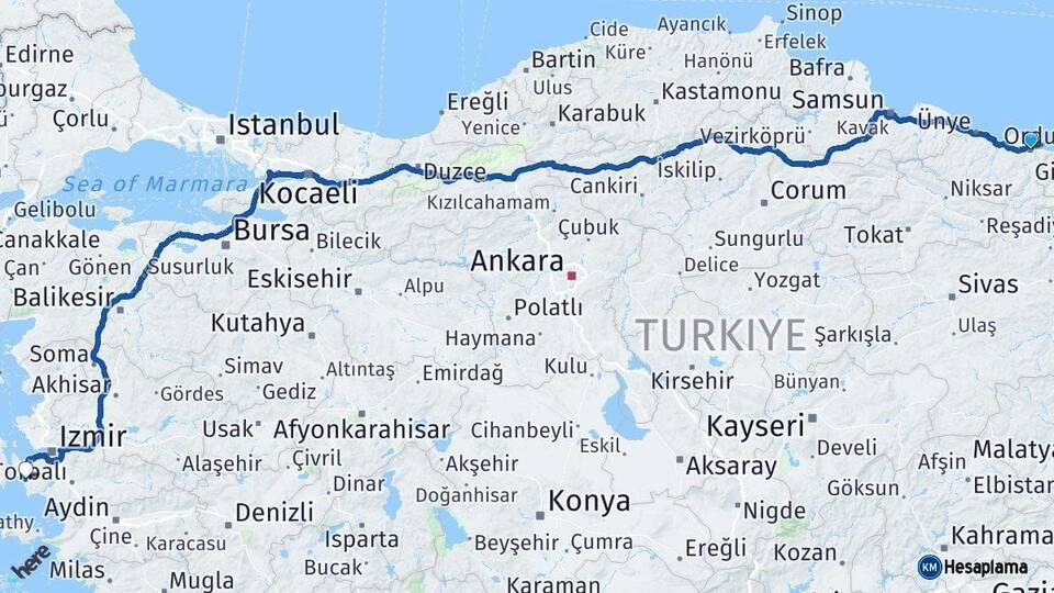 Ordu Seferihisar İzmir Arası Kaç Km - Yol Haritası