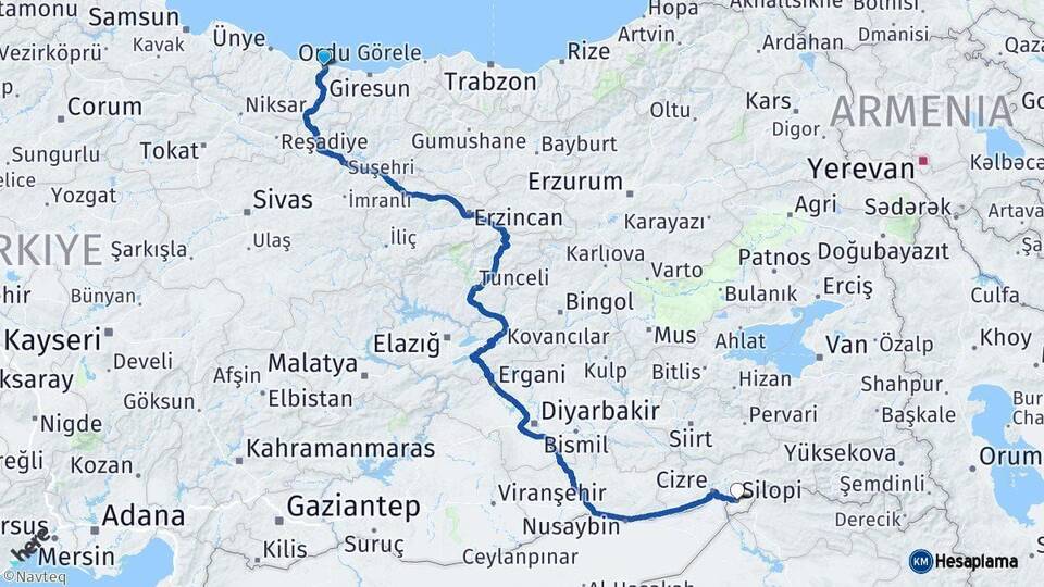 Ordu Silopi Şırnak Arası Kaç Km - Yol Haritası