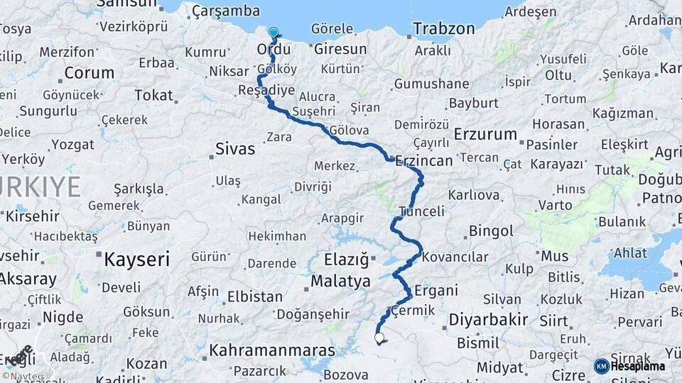 Ordu Siverek Şanlıurfa Arası Kaç Km - Yol Haritası