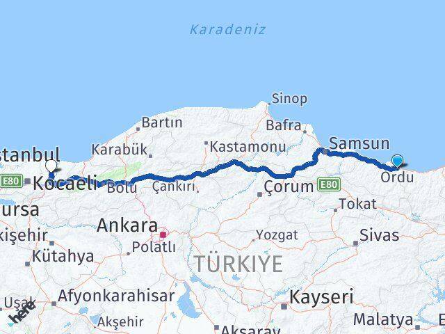 Ordu Söğütlü Sakarya Arası Kaç Km - Yol Haritası