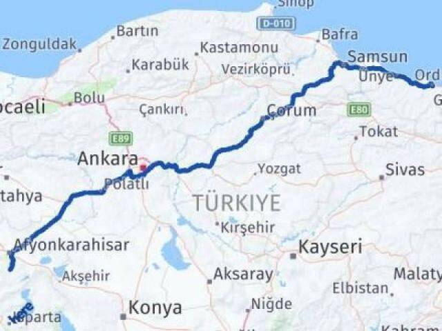 Ordu Şuhut Afyonkarahisar Arası Kaç Km - Yol Haritası