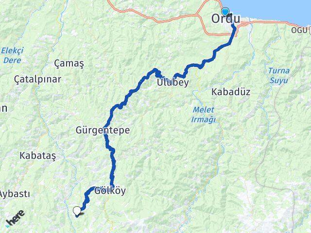 Ordu Süleymaniye Gölköy Arası Kaç Km - Yol Haritası