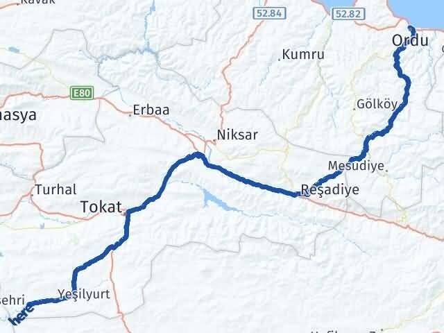 Ordu Sulusaray Tokat Arası Kaç Km - Yol Haritası