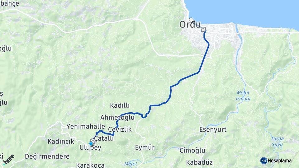 Ordu Ulubey Altınordu Arası Kaç Km - Yol Haritası