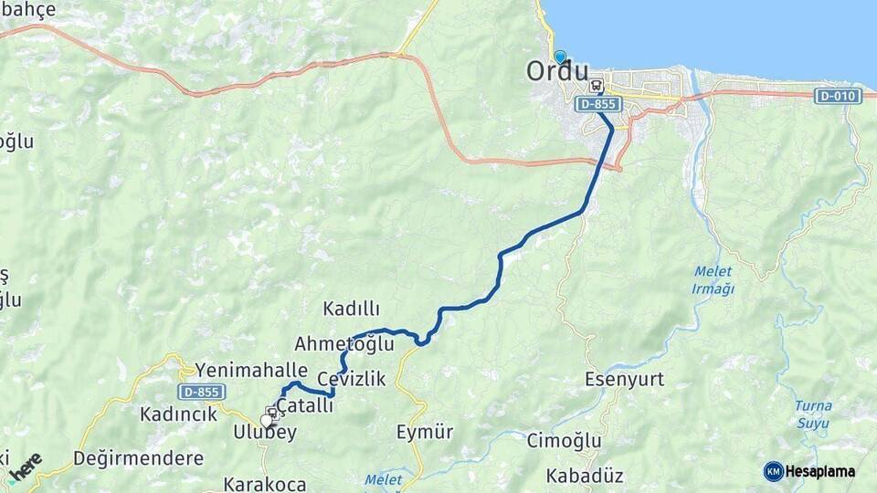 Ordu Ulubey Arası Kaç Km - Yol Haritası