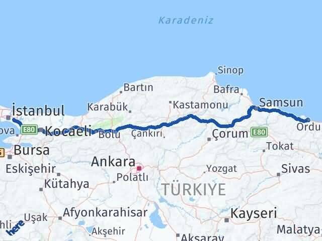 Ordu Ümraniye İstanbul Arası Kaç Km - Yol Haritası