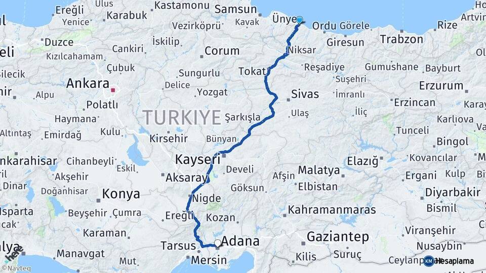 Ordu Ünye Adana Arası Kaç Km - Yol Haritası