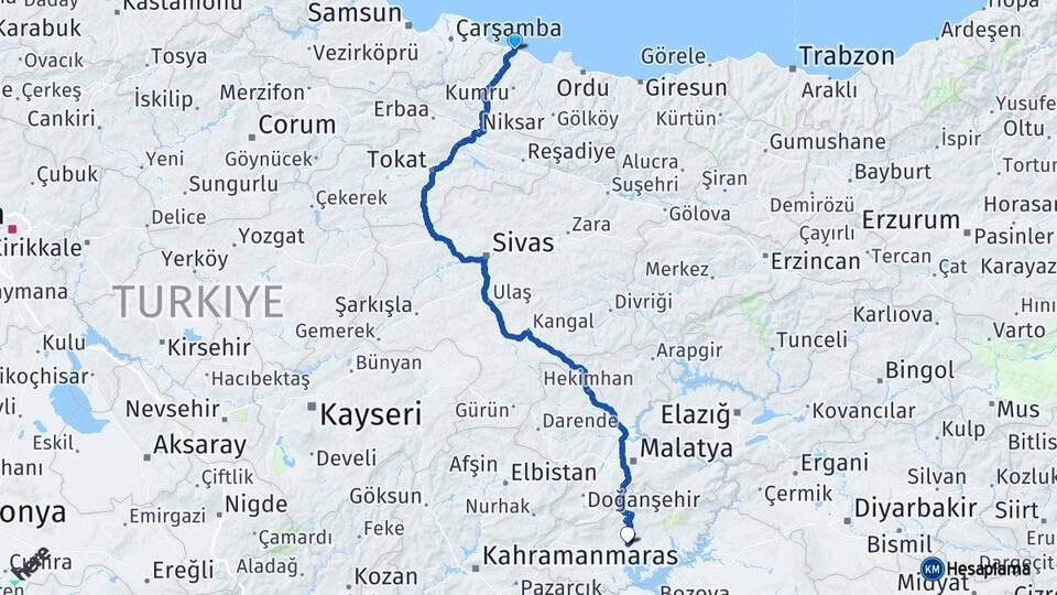 Ordu Ünye Adıyaman Arası Kaç Km - Yol Haritası
