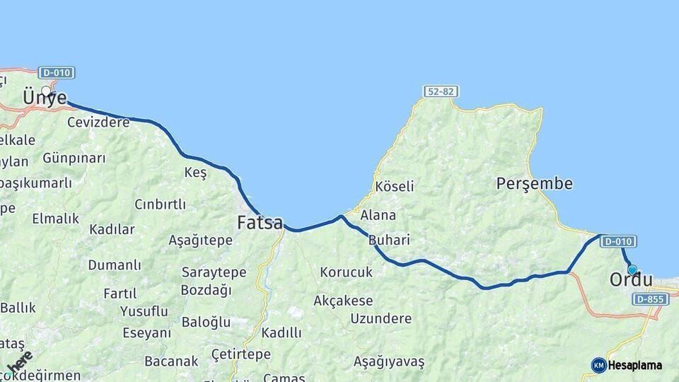 Ordu Ünye Arası Kaç Km - Yol Haritası