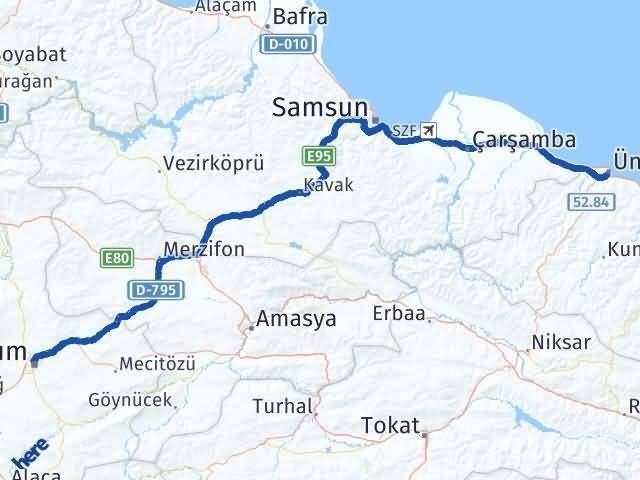 Ordu Ünye Çorum Arası Kaç Km - Yol Haritası