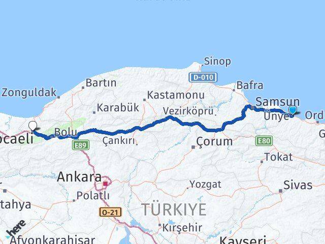 Ordu Ünye Düzce Arası Kaç Km - Yol Haritası