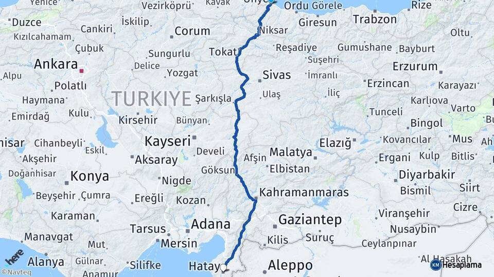 Ordu Ünye Hatay Arası Kaç Km - Yol Haritası