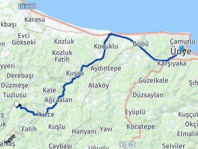 Ordu Ünye Kurtluca İkizce Arası Kaç Km - Yol Haritası