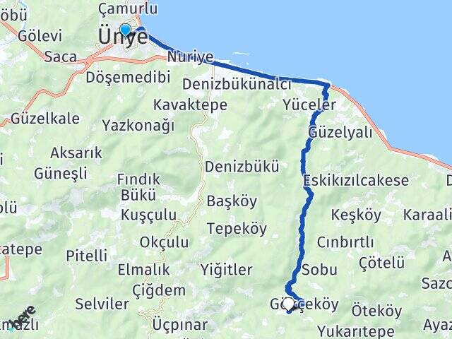 Ordu Ünye Sarıhalil Ünye Arası Kaç Km - Yol Haritası