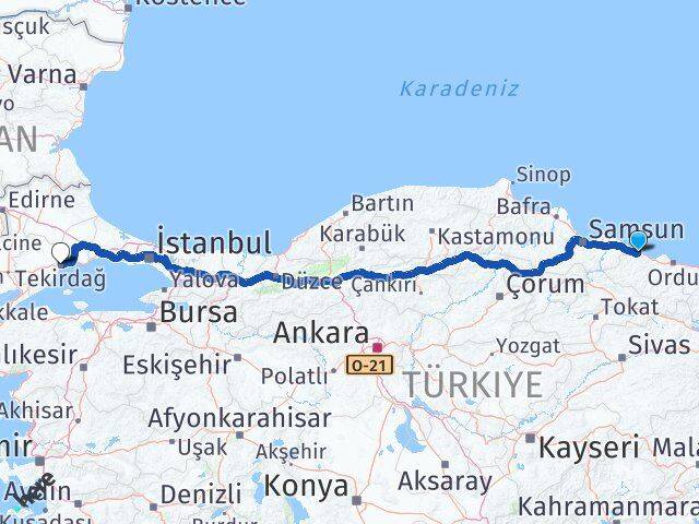 Ordu Ünye Tekirdağ Arası Kaç Km - Yol Haritası