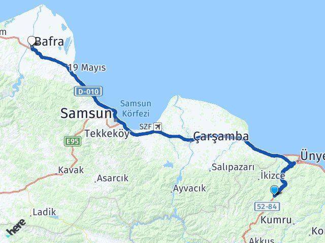Tekkiraz Bafra Arası Kaç Km - Yol Tarifi